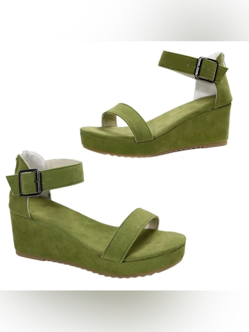 Lime Green Open Toe Wedge Sandals Size 7.5